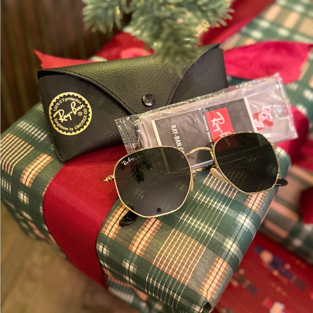 Ray-Ban Gold and Black Hexagonal Sunglasses